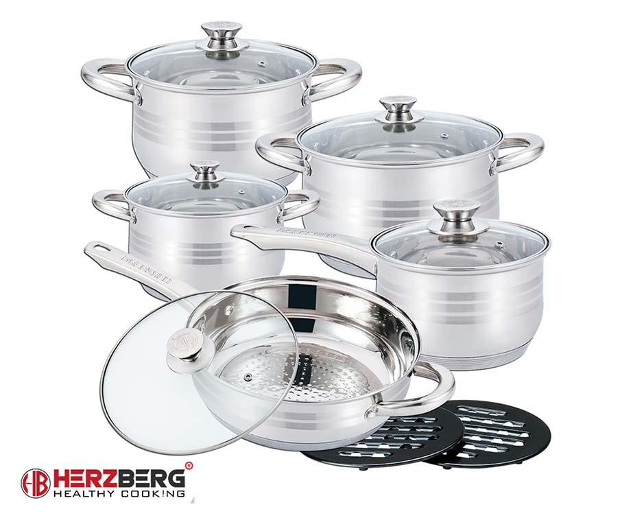 12Delige Herzberg RVS Pannenset Complete Set Topkwaliteit Pannen