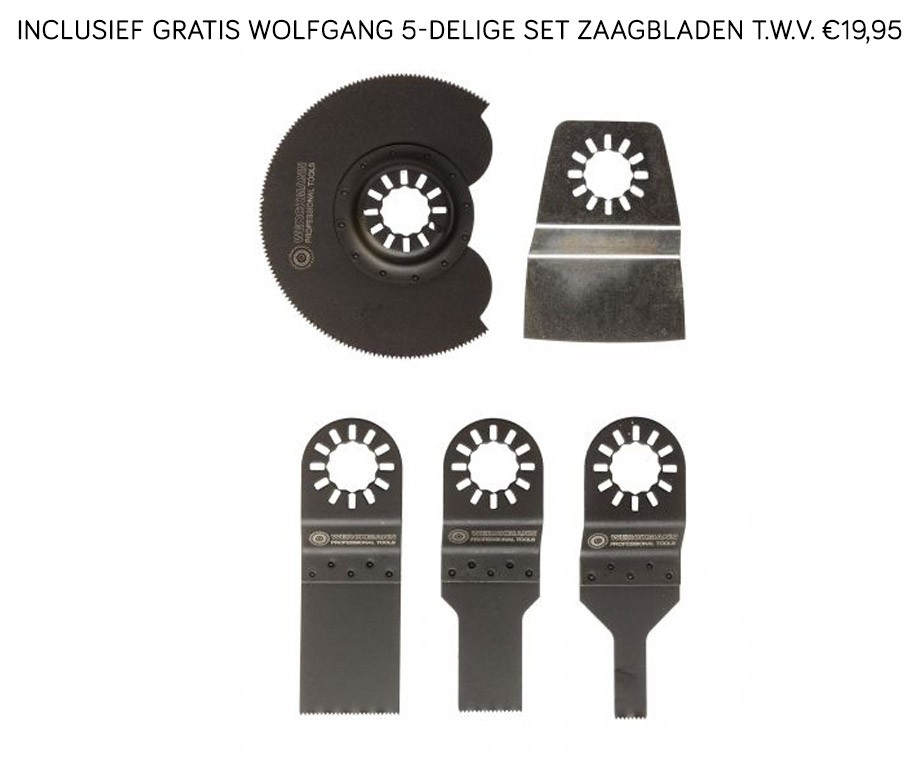 Wolfgang Multitool + GRATIS Extra Zaagbladen t.w.v. €19,95