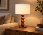 Tafellamp met Houten Voet en Beige Lampenkap 