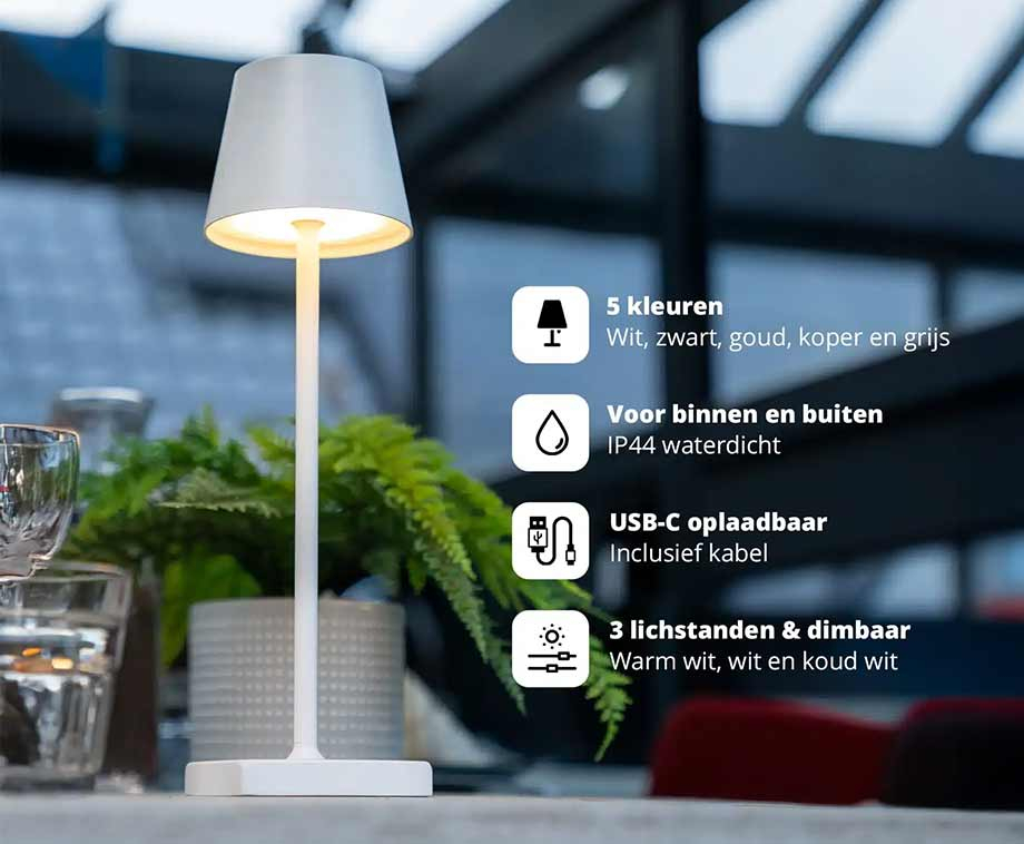 Draadloze Tafellamp Aluminium - Dimbaar En Met Kleurwissel!
