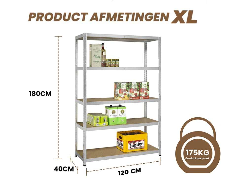 Stellingkast XL 120x40x180 cm met 5 Planken