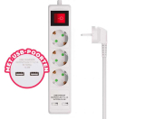 Stekkerdoos 3-Voudig met USB en Schakelaar Wit