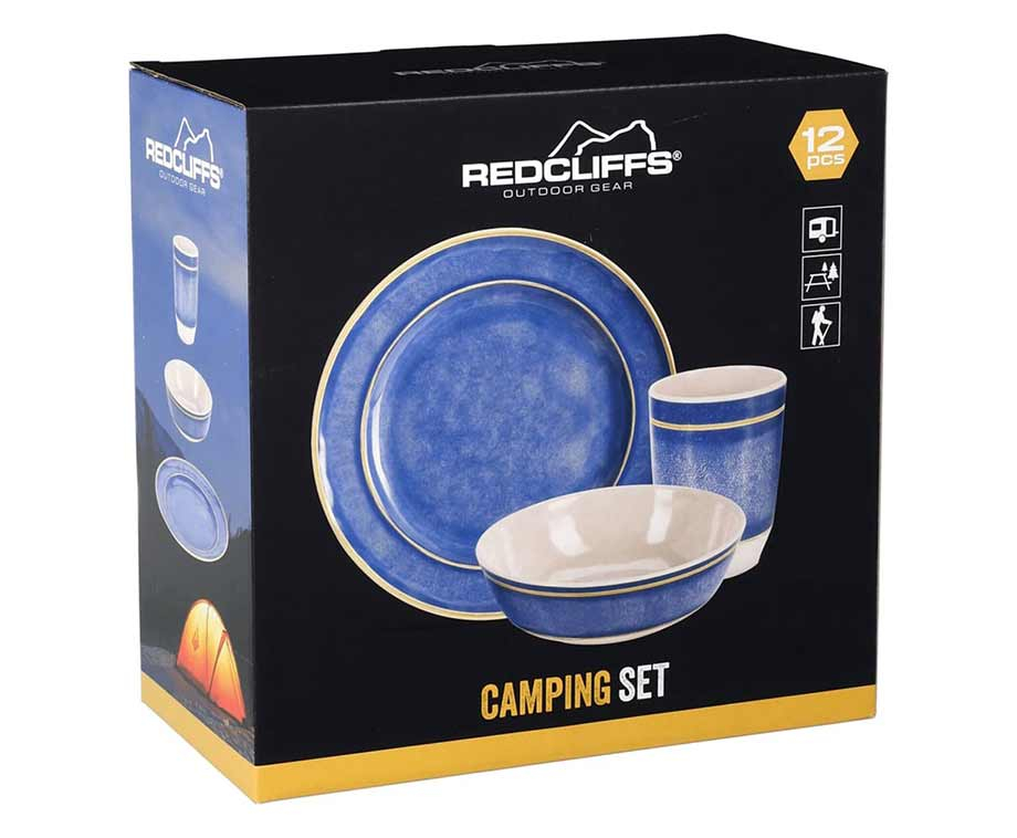 Kampeerserviesset 1 persoon 4-delig melamine picknickserviesset campingservies steenblauw ontwerp