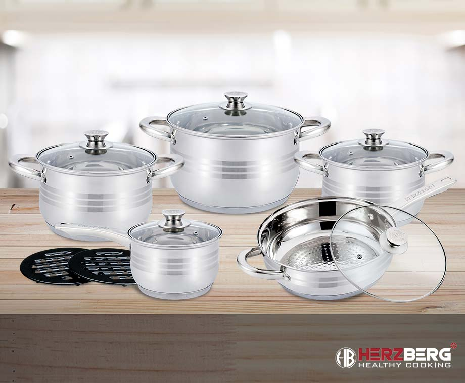 12Delige Herzberg RVS Pannenset Aanbieding ⏰ VoordeelVang