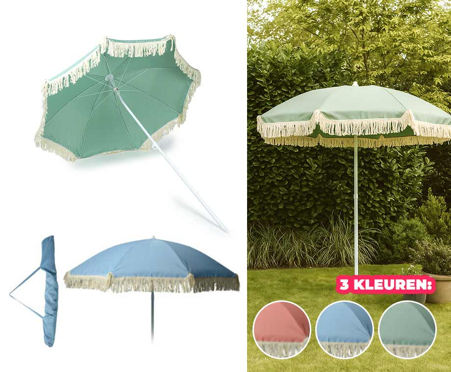 Outsunny Parasol de plage parasol d'extérieur rond parasol à frange protection UV 40 avec 8 baleines vert | France