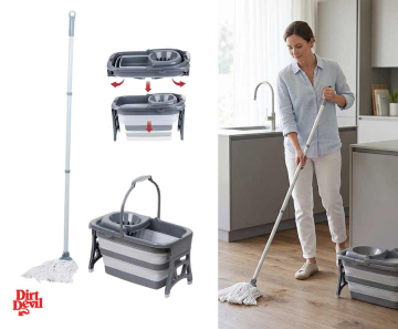 Dirt Devil Mop Met Opvouwbare Emmer - Compact Opbergen Tot Slechts 9cm Hoogte!