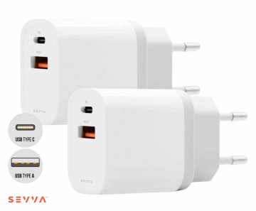 SEVVA® Universele Snellader 1+1 GRATIS - Met USB-C En USB Aansluiting!