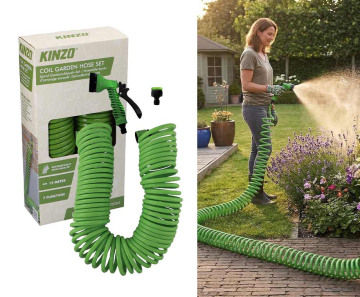 Spiraaltuinslangset 15 Meter Incl. Sproeikop - Altijd Opgeruimd Met Automatische Oprolfunctie!