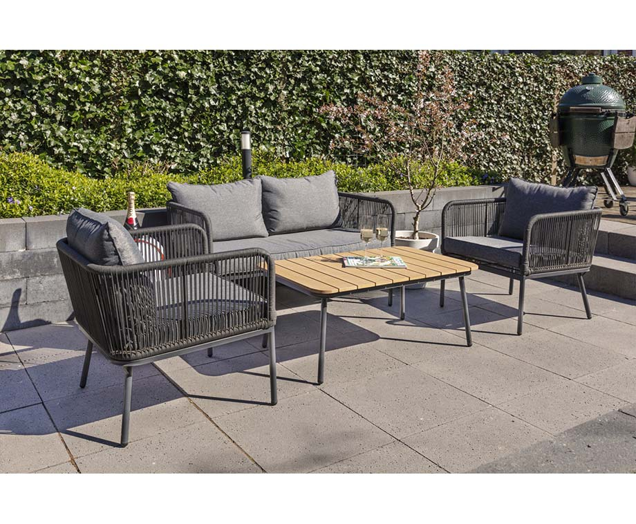 Designer Lounge Tuinset Met Dubbele Zitbank, 2 Stoelen, Kussens & Tafel! VoordeelVanger.nl
