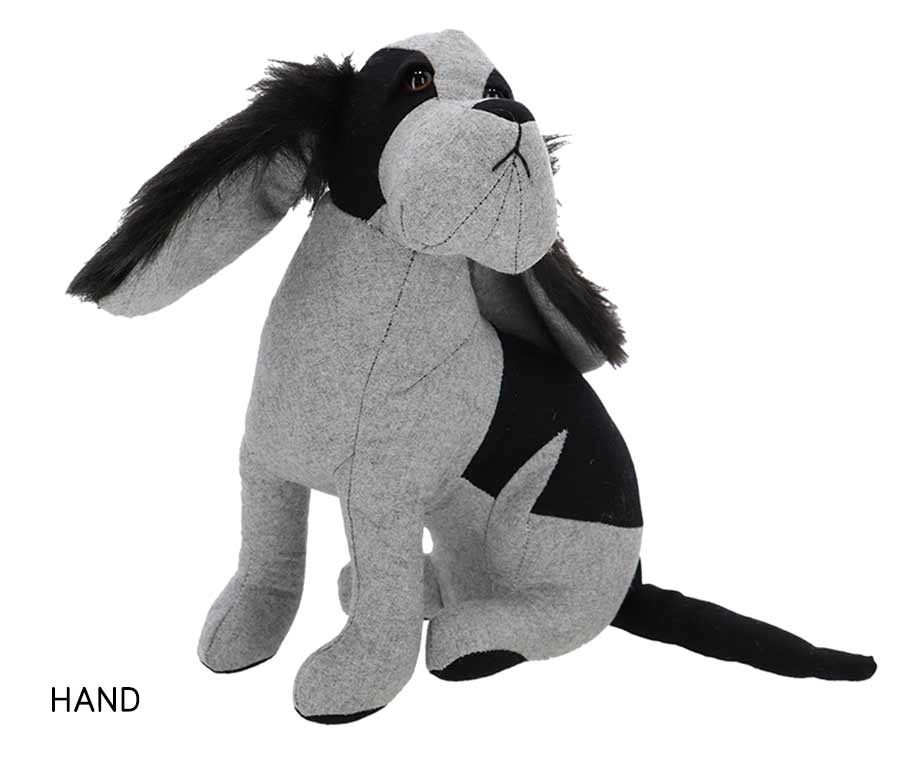 Relaxdays deurstopper hond, stoffen deurstop gevuld met zand, voor op de grond, binnen, HxBxD: 28 x 17 x 19 cm, grijs