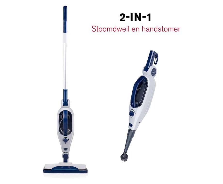 ZEEGMA Puur Prime Control 2-in-1 Stoomreiniger & Handstomer met 13 Accessoires, 1500 W, 400 ml, 20s Opwarmtijd, Doodt 99,9% Bacteriën, 7 m Snoer, Voor Alle Vloertypes, Chemievrij, Wit