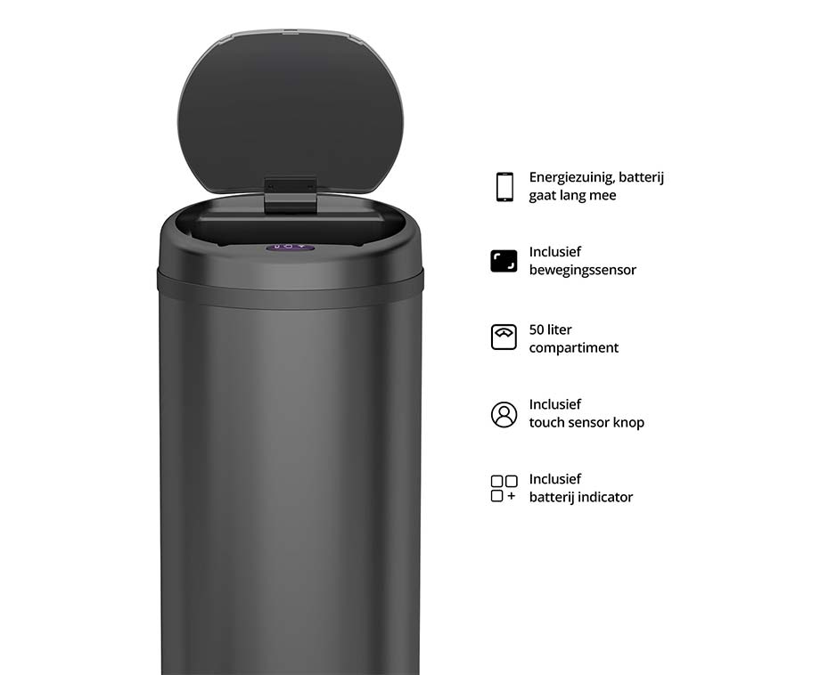 FlinQ Peak - Prullenbak - Prullenbak met sensor - Afvalbak - 50L