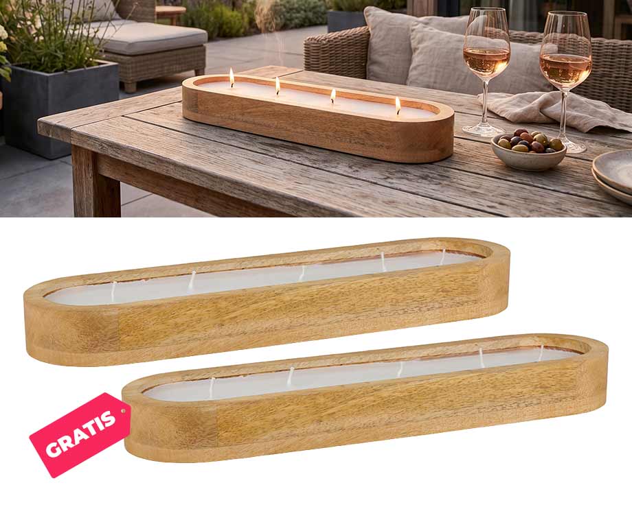 1+1 GRATIS | Citronellakaars In Houten Houder Tegen Muggen afbeelding