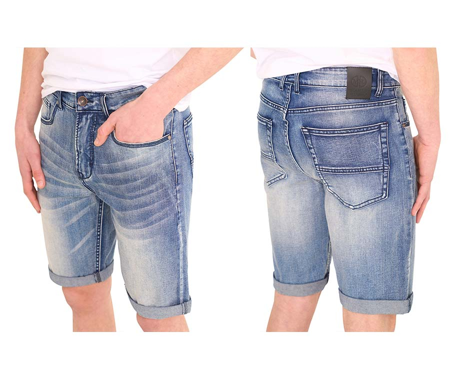 Korte Broek Heren - Slim Fit Denim Short Fake Zipper Jeans - Grijs - Style  Italy