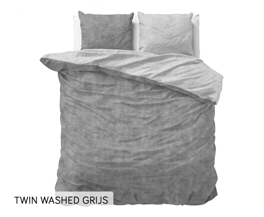 Sleeptime Flanellen Dekbedovertrek 200 x 200/220 | 2-persoons Twin Washed Grijs