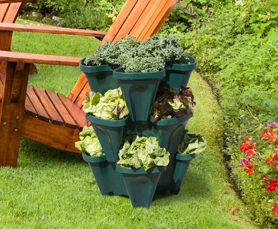 Stackable Planter Set Van 3 Donkergroene Stapelbare Plantenbakken