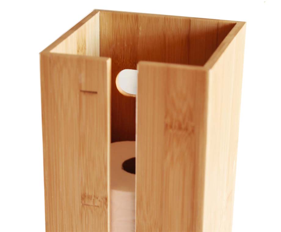 Treesunshine Staande wc-rolhouder met vochtige doekjeshouder, 4-in-1 wc- rolhouder, staand, toiletpapierhouder, hout, toiletpapieropslag, 25 x 20 x 64,5 cm