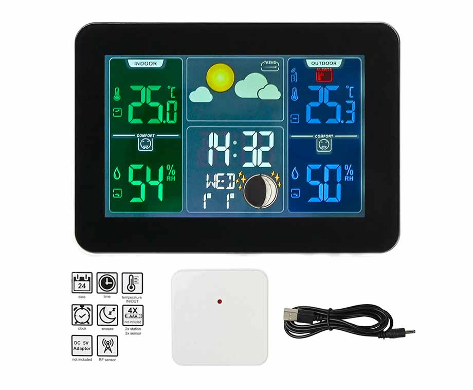 ONEVER Weerstation, draadloos, digitaal, kleurvoorspelling, met alarm ONEVER Weerstation, draadloos, digitaal, kleurvoorspelling, met alarm