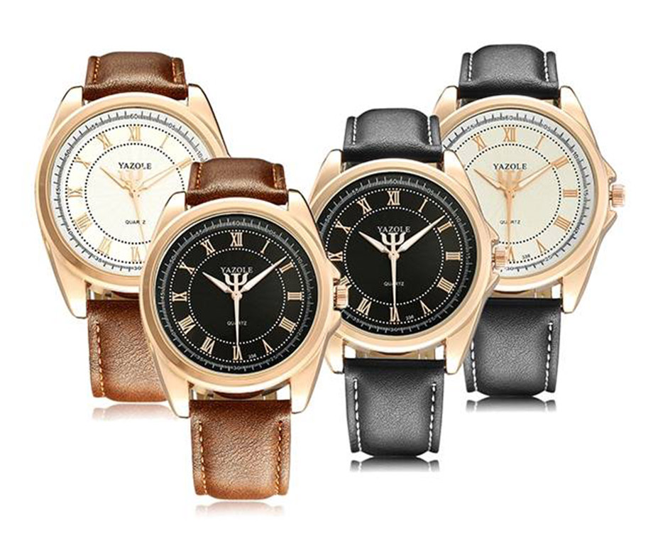 Chique Yazole Herenhorloge - Met Lederen Band En Quartz Uurwerk! |  VoordeelVanger.nl - Dagelijks topaanbiedingen!