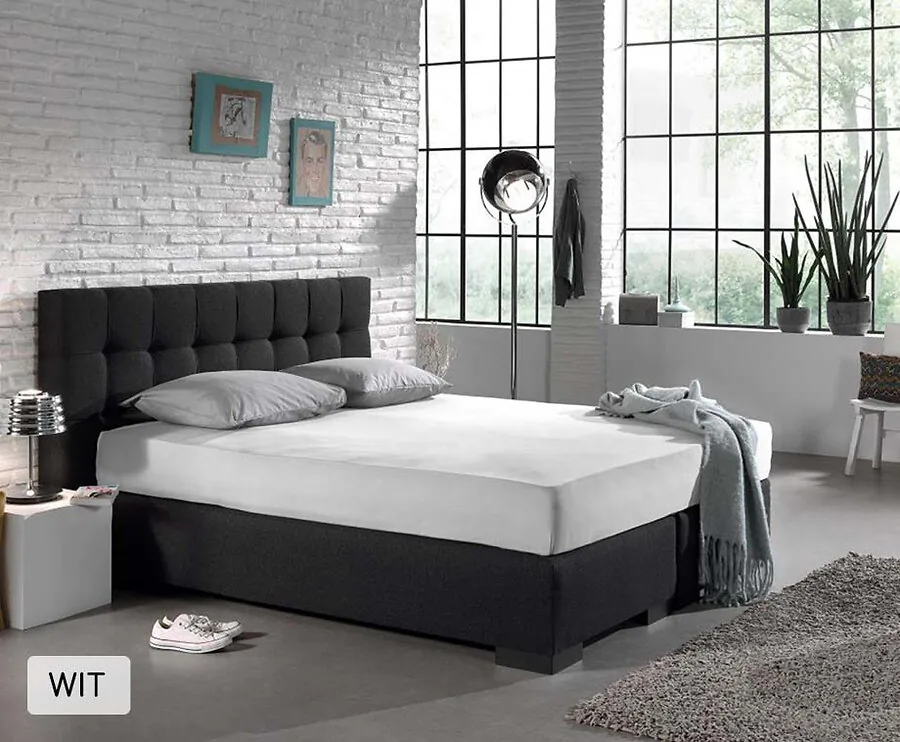 Katoenen Jersey Hoeslaken-160/180 x 200/220-Wit