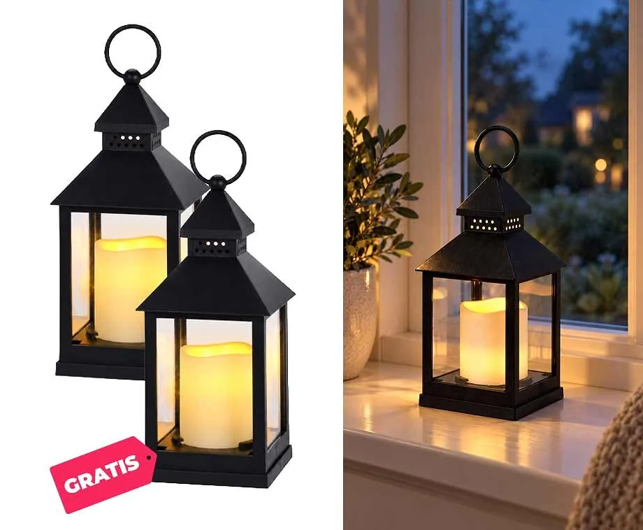 Lantaarn met LED Kaars 23 cm Zwart