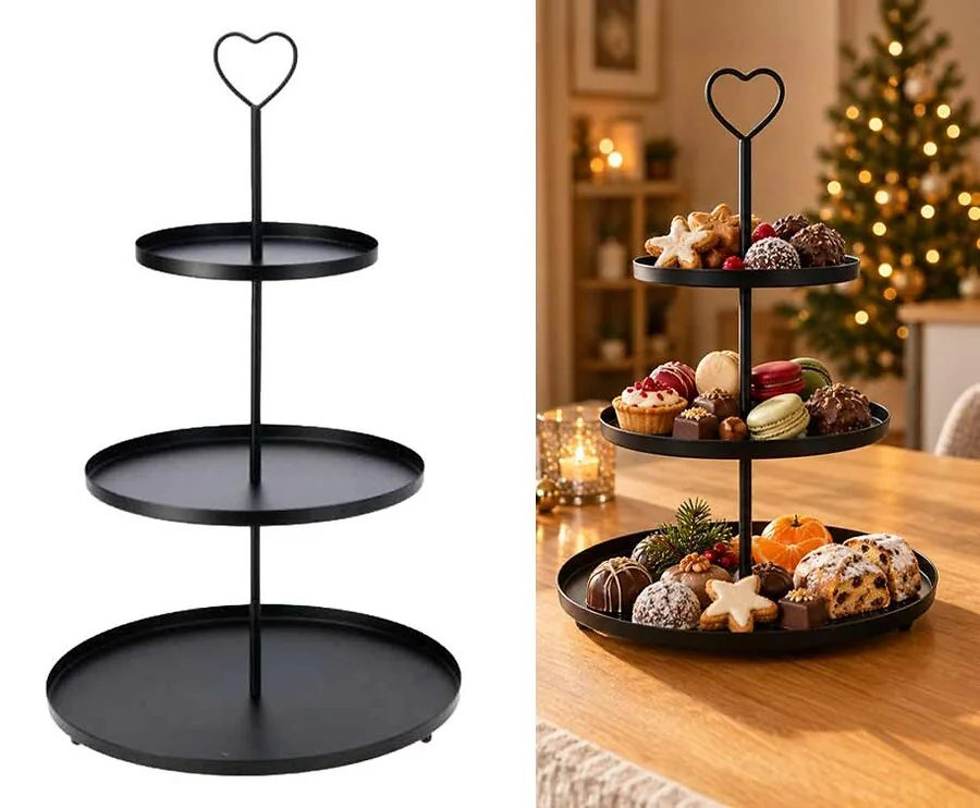 Etagère 3 Laags Zwart Metaal 48 cm