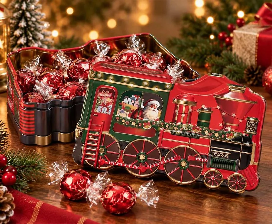 Kersttrein Blikje met Pralines 120g