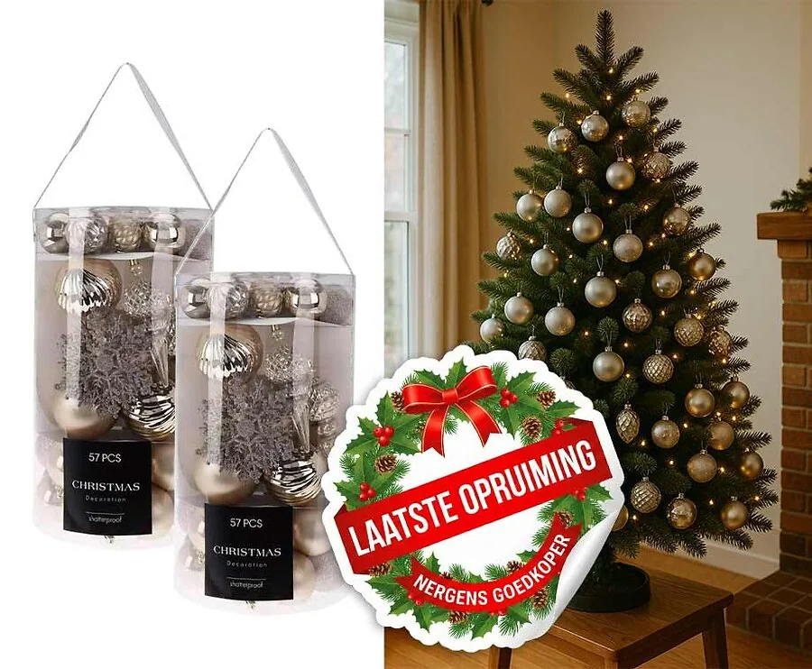 UITVERKOOP: Set Kerstballen Creme - Vandaag 57+57 GRATIS!