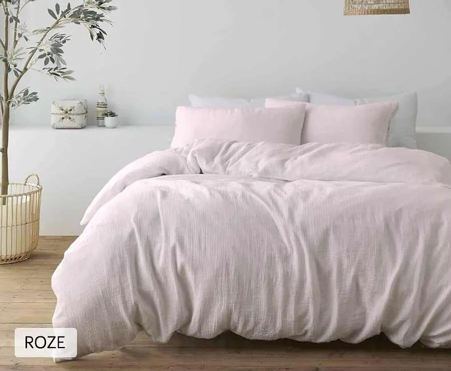 100% Mousseline Katoenen Dekbedbedovertrekset-Oud roze-140 x 200/220 | 1-persoons