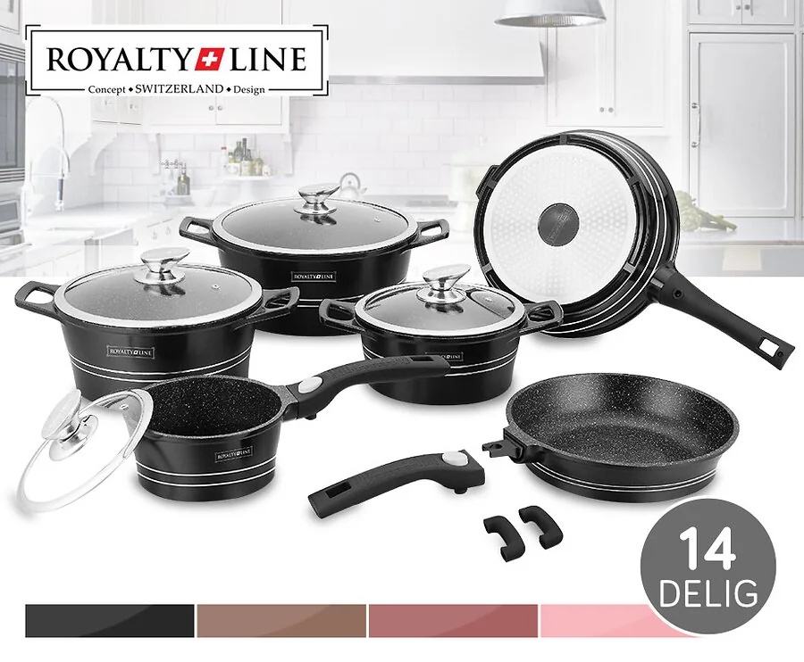 Luxe 14-Delige Marble Coating Pannenset Van Royalty Line!