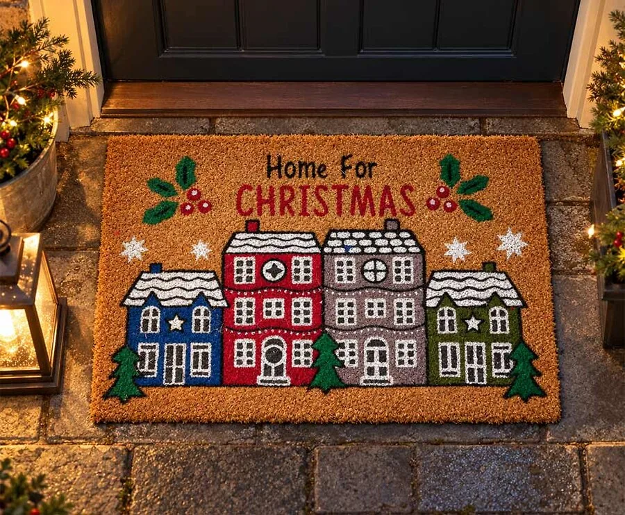 Kerstdeurmat met Huizenmotief 59x39 cm