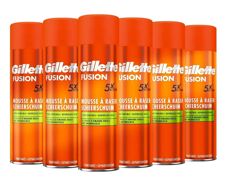 6x Gillette Shaving Foam Fusion Sensitive 250 ml - Hydrateert En Beschermt!