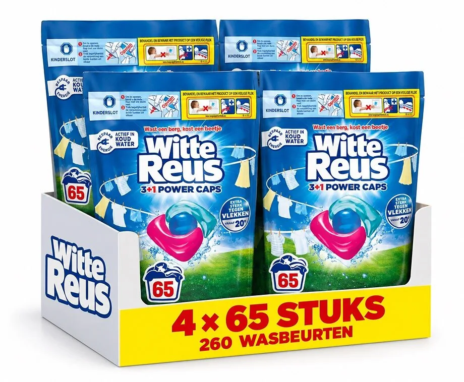 Witte Reus 3+1 Power Caps Wascapsules Witte Was