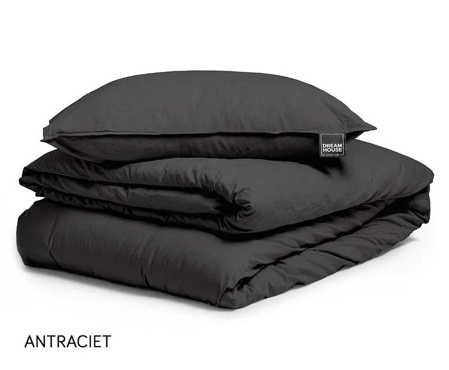 Dreamhouse Luxe Stonewashed Katoenen Dekbedovertrek-Antraciet-140 x 200/220 | 1-persoons