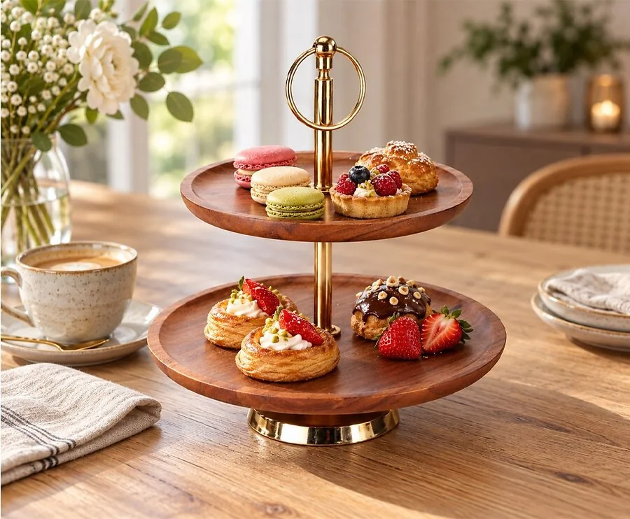 Etagere Acaciahout 2 Laags 28 cm