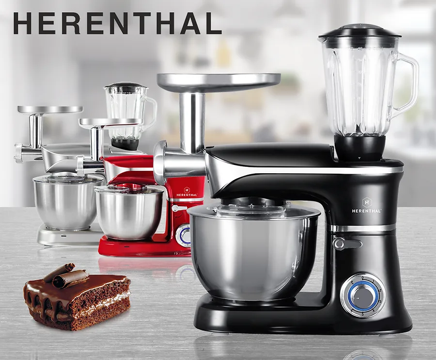 Herenthal Professionele Keukenmachine - Met 6,5L RVS Mengkom En 1300W Vermogen!