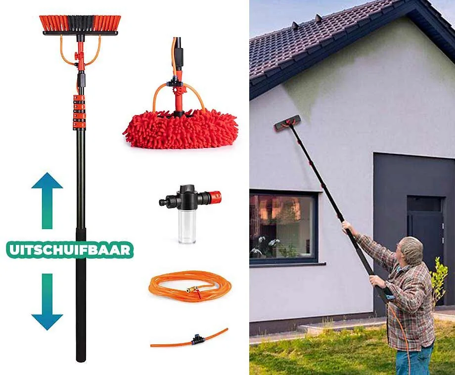 Telescopische Wasborstel 7 Meter met Chenille Doek en Zeepdispenser