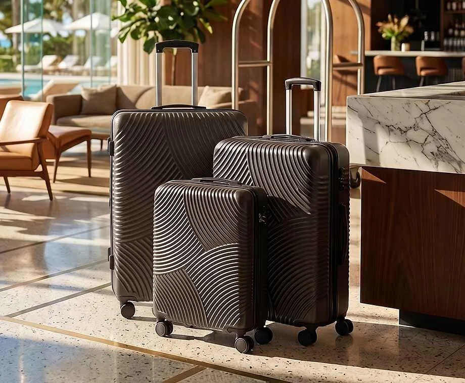 3-Delige Kofferset Wave Design Zwart - Lichtgewicht Reiskoffers Voor Elke Trip!
