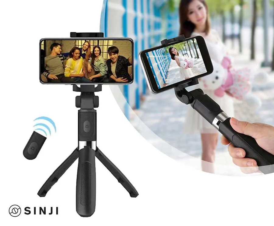 Sinji 3-In-1 Selfie Stick - Met Draadloze Bluetooth Verbinding Tot 10 Meter!