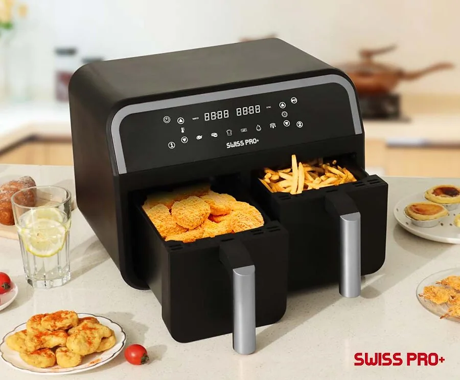 Dubbele Airfryer Swiss Pro 8 Liter - Met 2 Aparte Manden!