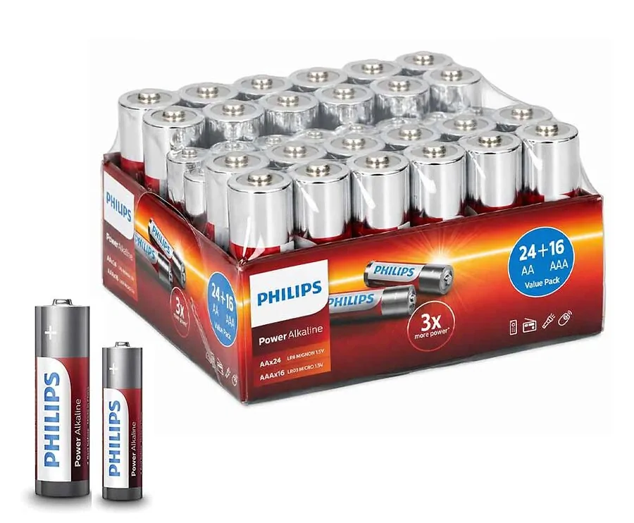 40-PACK Philips Alkaline Batterijen AA en AAA