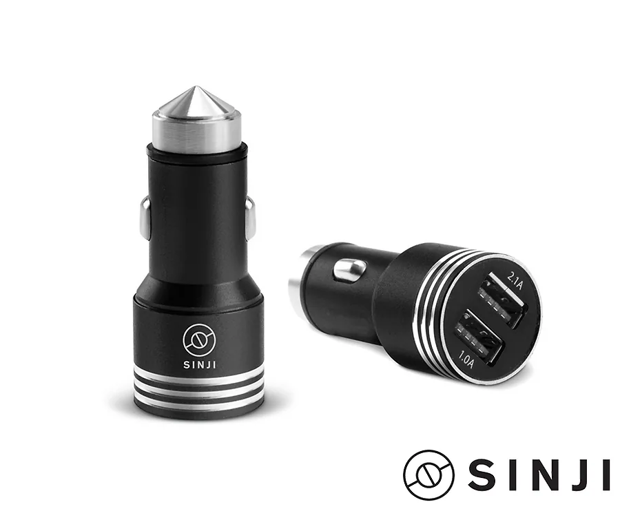 2-Pack Sinji 2-Poorts Autolader Zwart - Met Window Breaker!