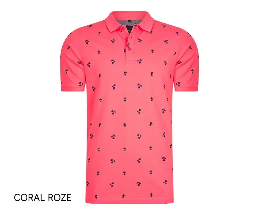 100% Katoenen Mario Russo Palm Tree Polo-Coral roze-L