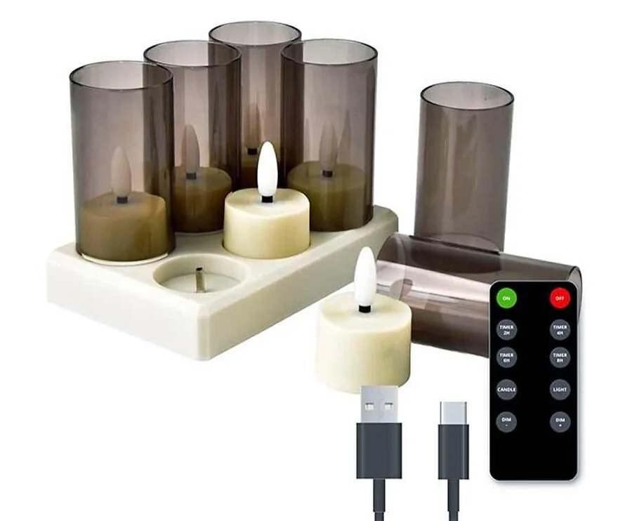 Oplaadbare Waxinelichtjes met Oplaadstation 6 Stuks
