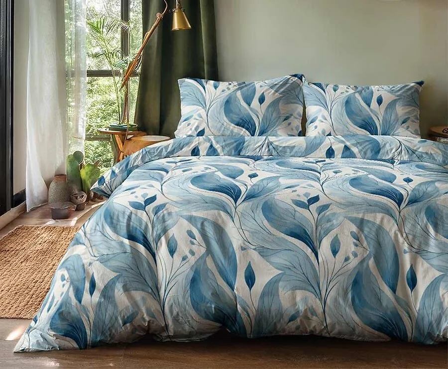 Zydante Swisstech Dekbedovertrek-Blue gold leafs-200 x 200/220 | 2-persoons