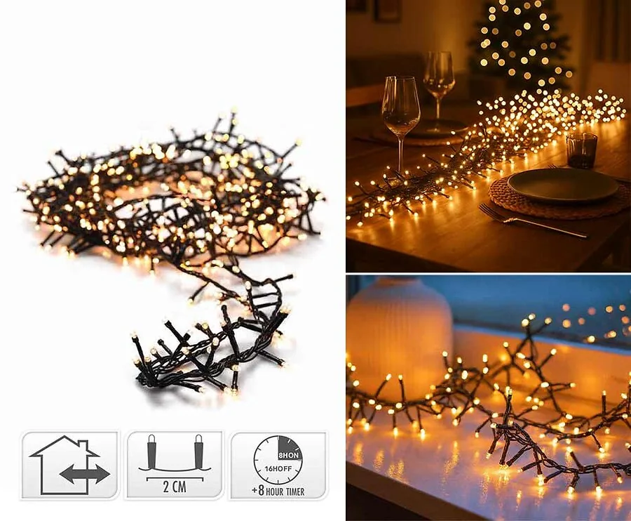 Microcluster Lichtslinger LED Extra Veel Lampjes Per Meter - Met 8 Uur Aan 16 Uur Uit Timer!