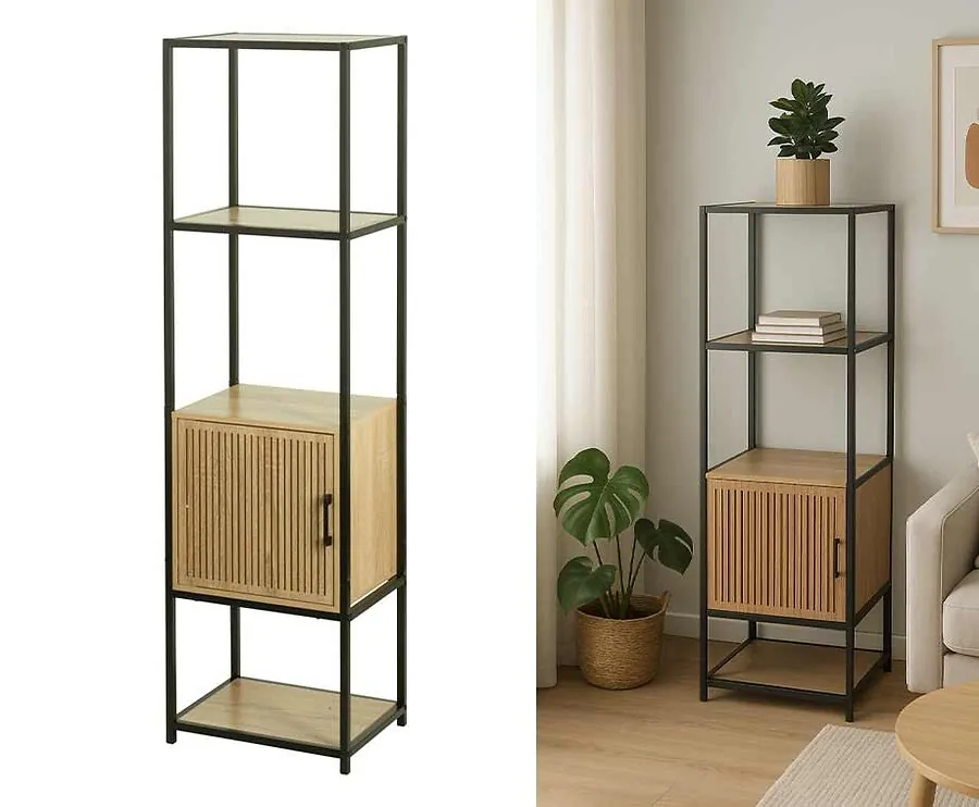 Wandkast Hout En Metaal - Zwart