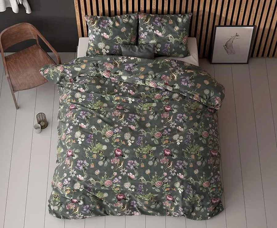 Sleeptime Dekbedovertrek - Triple Flower Groen - 200 x 200/220 | 2-persoons