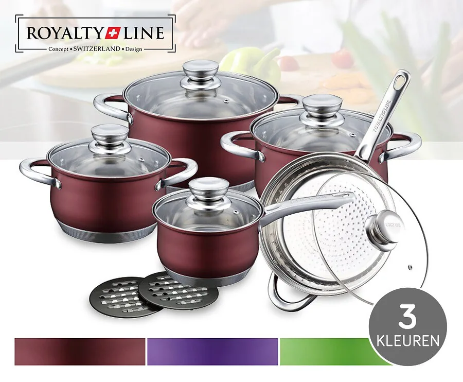 12-Delige Royalty Line Pannenset - Verkrijgbaar In 3 Kleuren!