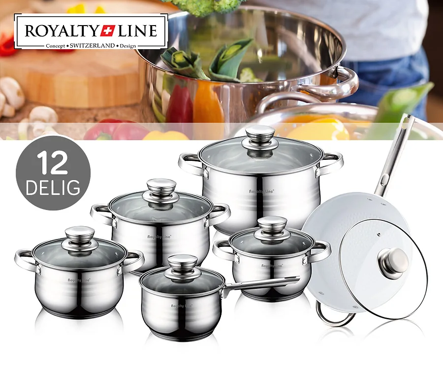 12-Delige Luxe Royalty Line Pannenset - Inclusief Keramische Hapjespan!